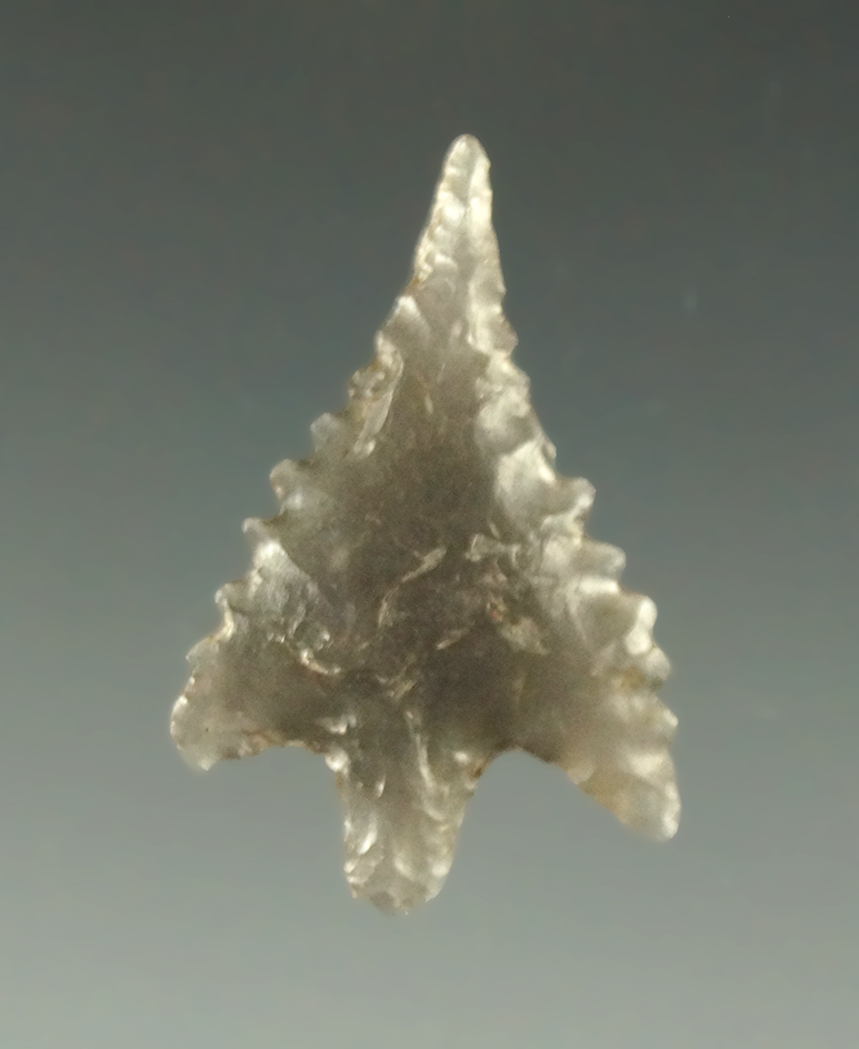 15/16" Calapooya point made from attractive smoke obsidian found in California. Ex. Shewey.