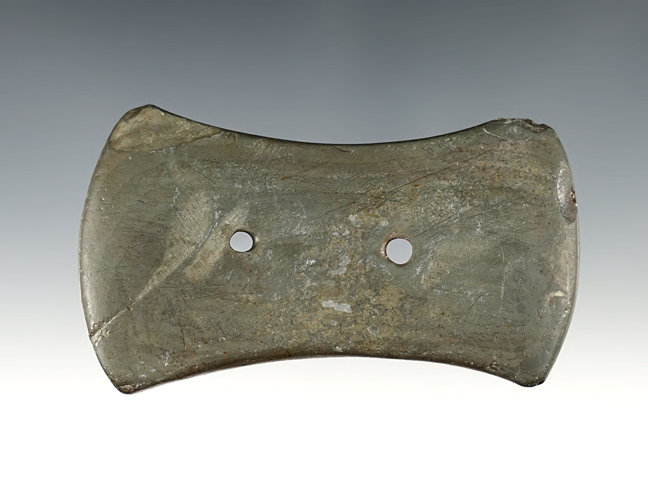 3 1/4" Adena Bi-Concave Gorget made from Slate. Found in Marion Co., Ohio.