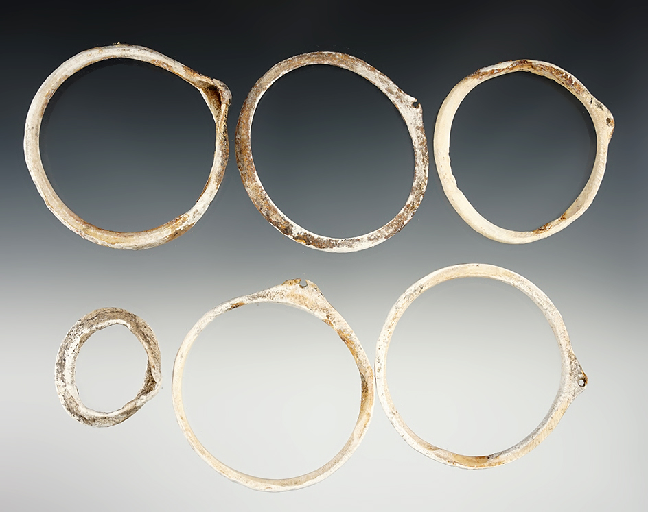 Set of 6 nice Shell Ornaments found in New Mexico. The largest is 2 5/8".