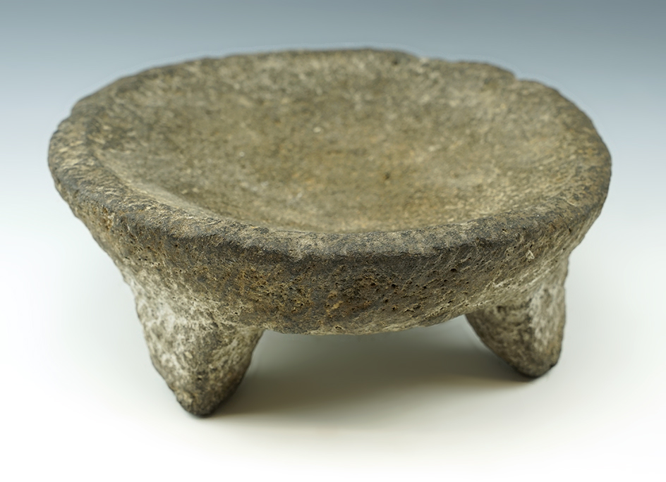 Old and heavily patinated 9" Wide Tri-Leg Grinding Bowl found in New Mexico.
