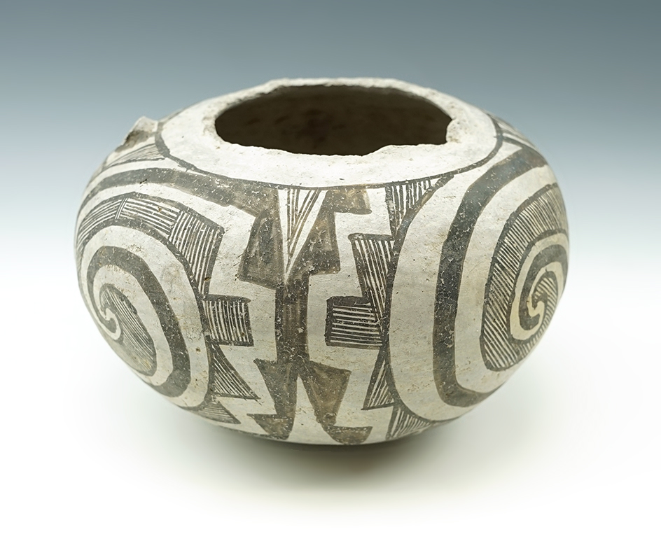 6 3/8" Wide Anciently Salvaged Anasazi Pottery Vessel. Recovered in New Mexico.
