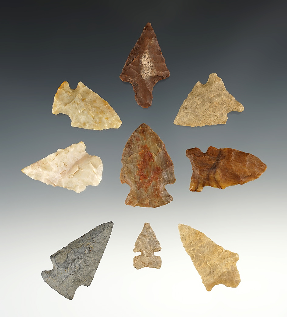 Set of 9 points found in Colorado.  The largest is 1 1/2".