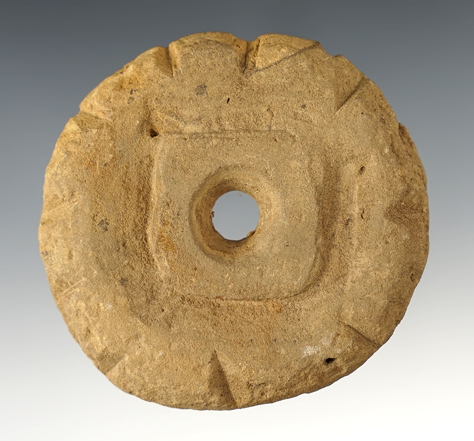 Outstanding 2 7/8" Sandstone Discoidal/Gamestone.  Feurt Site. Ex. Hovan, Lutz. Bennett COA.