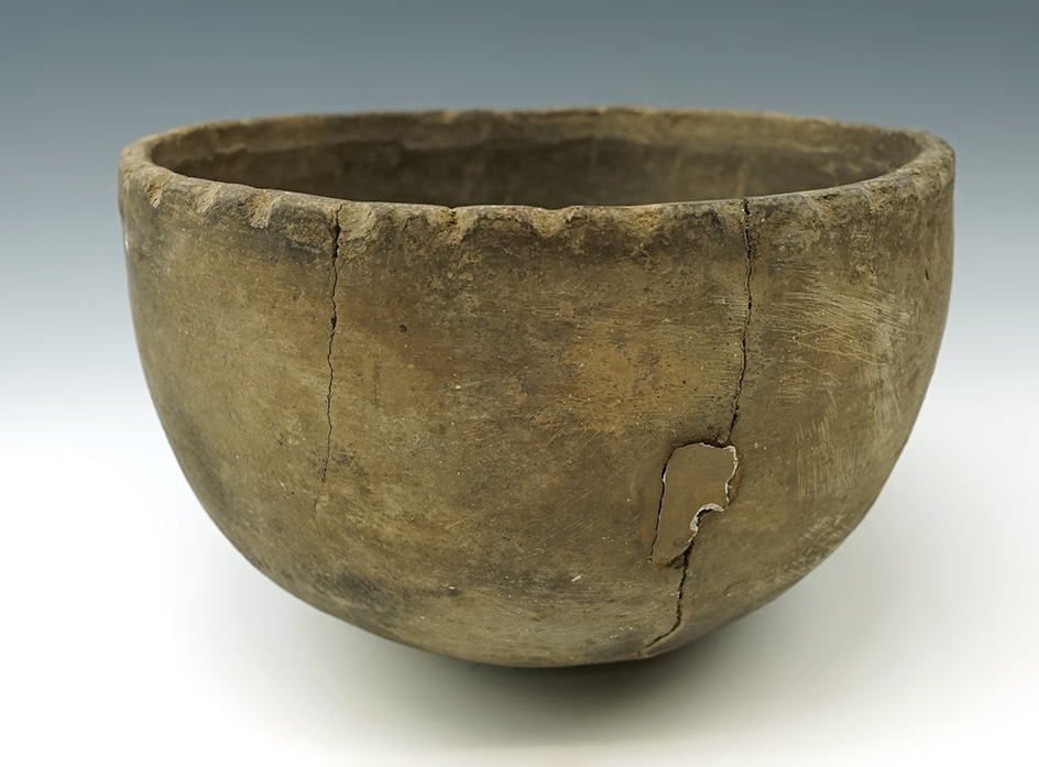 7" Wide Mississippian Pottery Bowl - broken and glued - minor restoration. Crittendon Co., Arkansas.