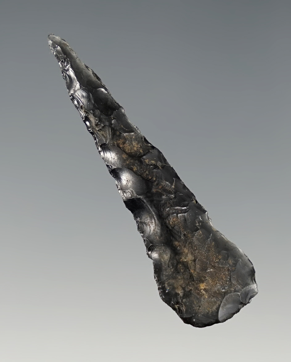 1 3/4" Drill found in Klickitat Co., Washington. Made from Obsidian.