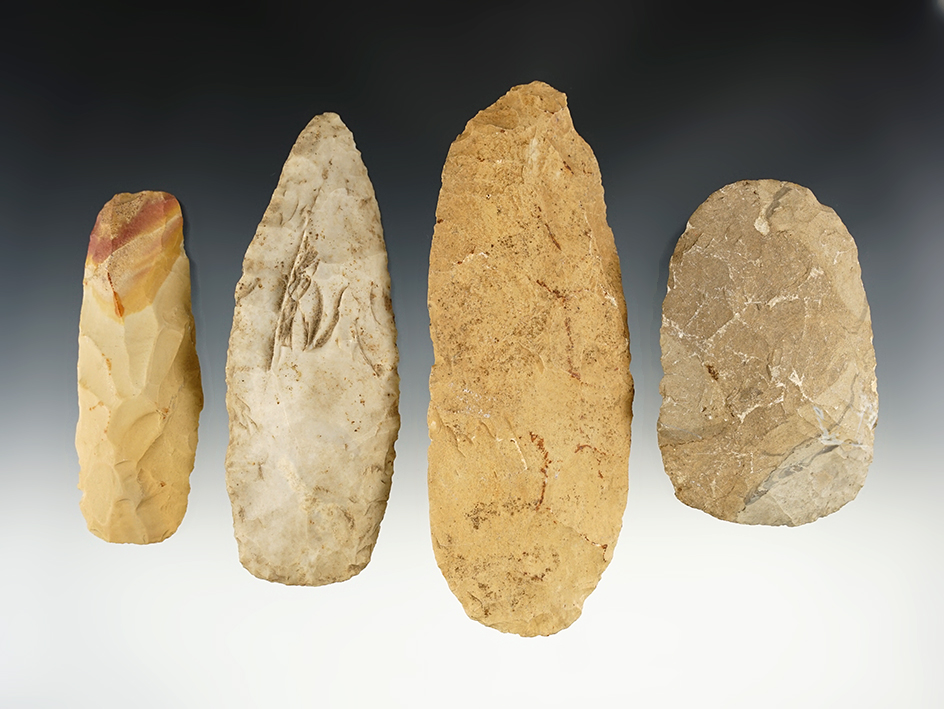 Set of 4 Flint Celts and Tools found in the Midwestern U.S. The largest is 5 3/4".