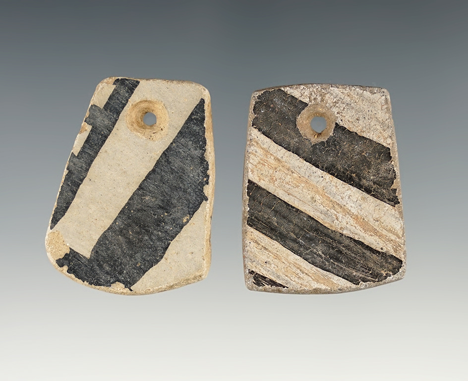 Pair of nice drilled New Mexico Pottery Pendants. The largest is 1 1/2".