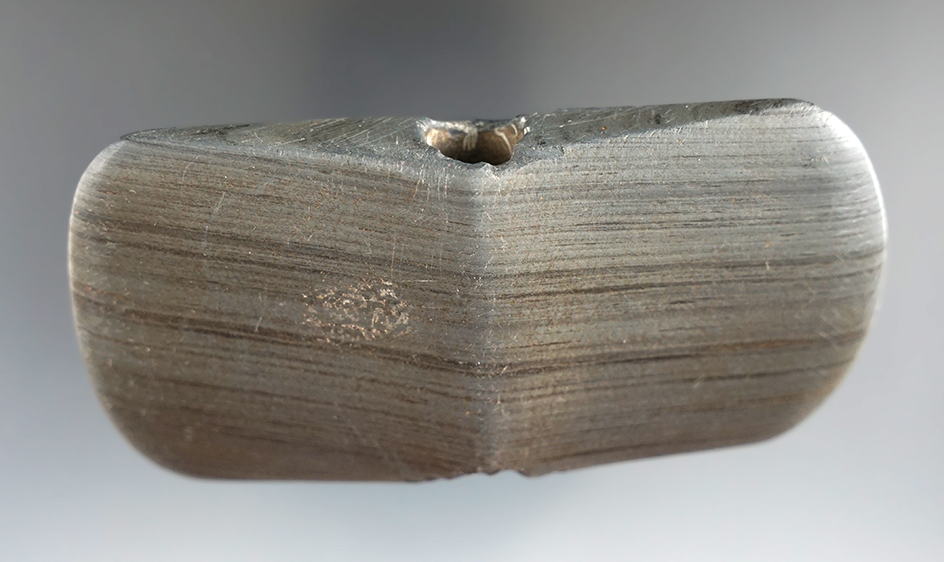 3 15/16" Banded Slate Shuttle Banner. A little hole breakage, but nice example. Fairfield Co., Ohio.