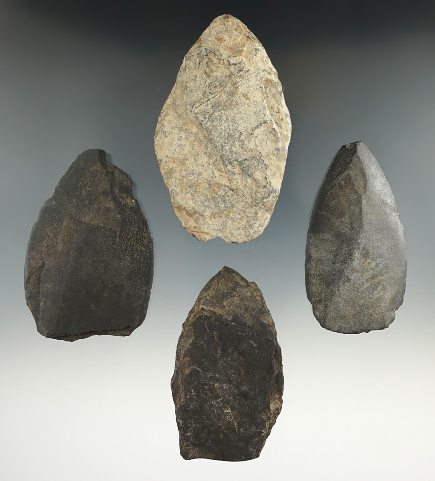 Set of four Inuit slate Knives in various conditions found in Alaska. Largest is 3 1/8".