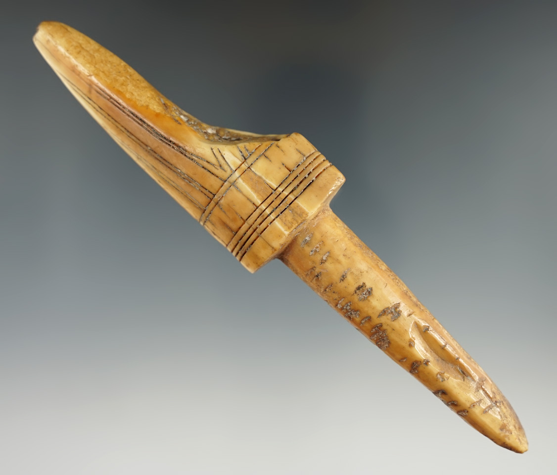 Beautifully designed handle on this 6 3/8" Inuit ice probe made from ivory found in Alaska.