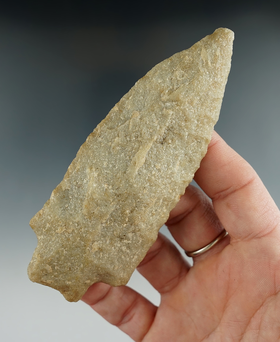 Large 4 3/8" stemmed Knife made from quartzite found in Pennsylvania.