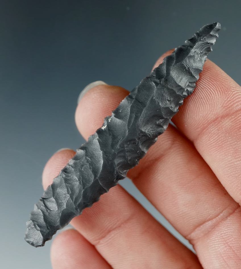 2 1/2" Cascaded Drill made from Grey Obsidian, found in the Great Basin, Oregon.