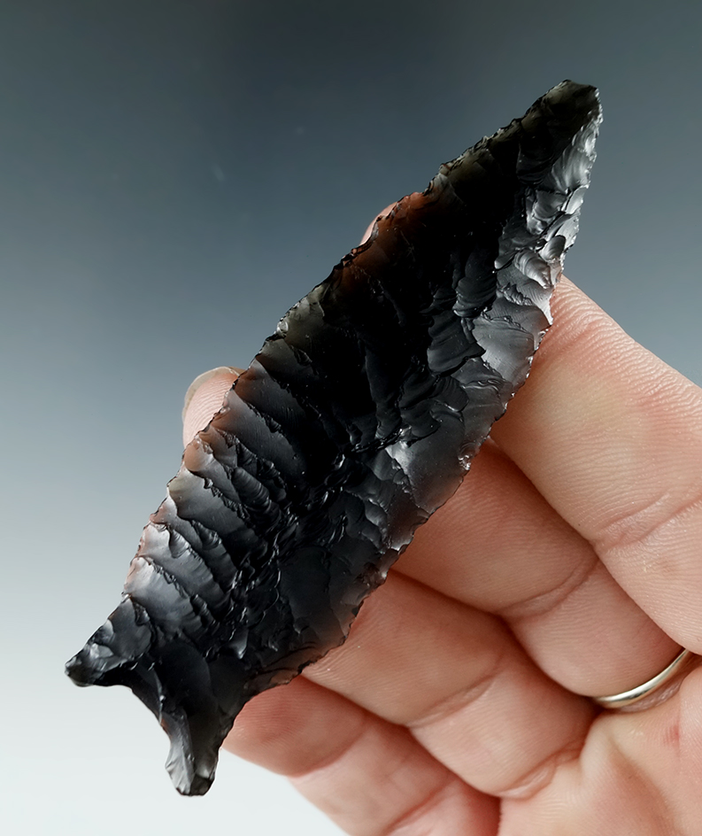 3" Obsidian Buchanan Eared found by R. Mudge in the Black Rock Desert on private property, NV.