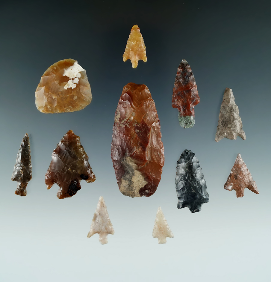 Group of 11 Columbia River Artifacts, largest is 2".