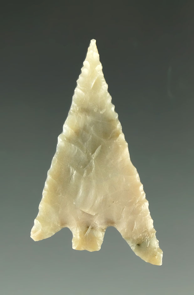 Ex. Museum! 1 5/16" well styled Gunther point made from beautiful multicolored Flint - California.