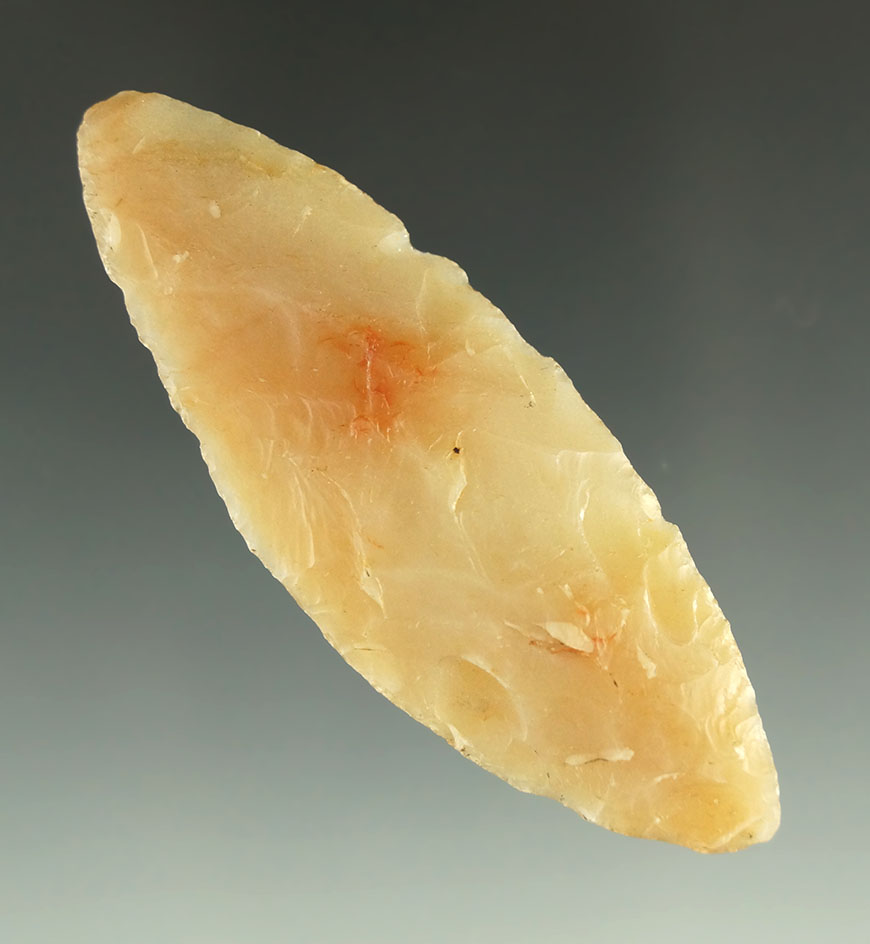 2 5/8" knife made from orange/white chalcedony found in northern Colorado.