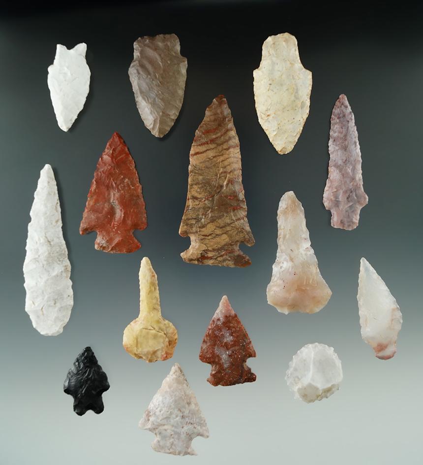 Set of 14 Assorted flaked artifacts found in Utah , largest is 3".