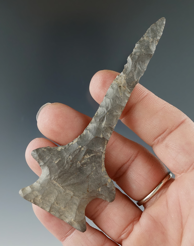 3 9/16" Susquehanna style winged drill which is broken and glued at the midsection. NY.