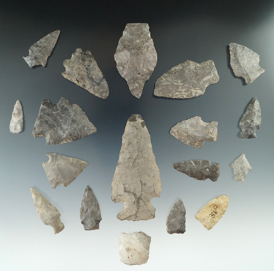 Group of 18 assorted flaked points and knives found near the Upper Susquehanna, Otsego County NY