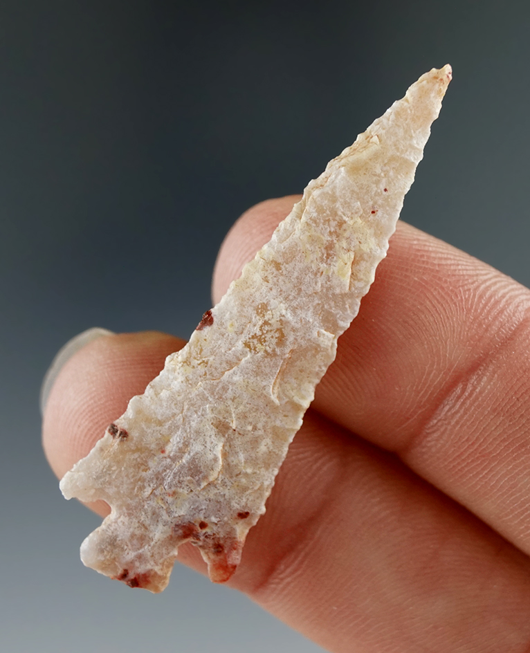 Excellent flaking and style on this 1 13/16" Dolores made from semi translucent agate found in Utah.