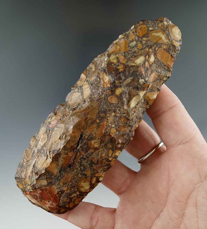 5" flaked Celt made from conglomerate founded Arkansas.