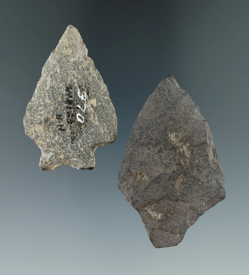 Hard-to-find location! Pair of flaked projectile points found in New Hampshire. Largest is 2 1/4".