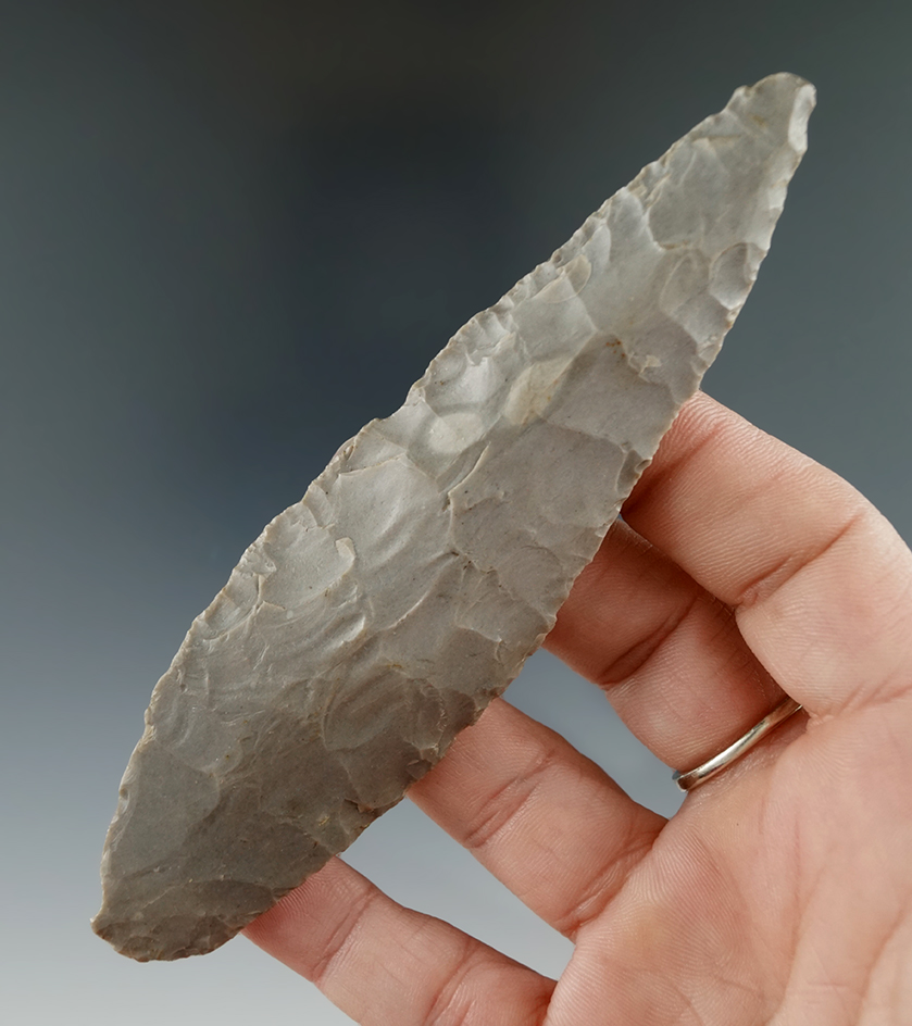 4 3/4" Woodland Knife made from Hornstone found in southern Michigan.