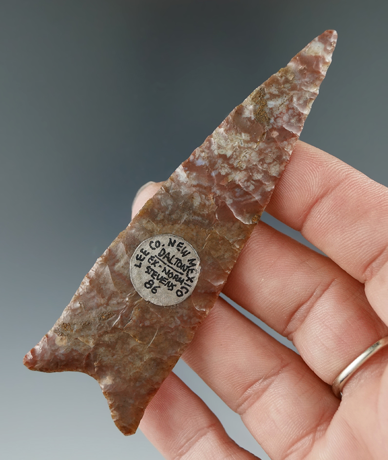 3 9/16" Dalton made from beautiful Alibates Flint found in Lee County New Mexico. 2 COAs.