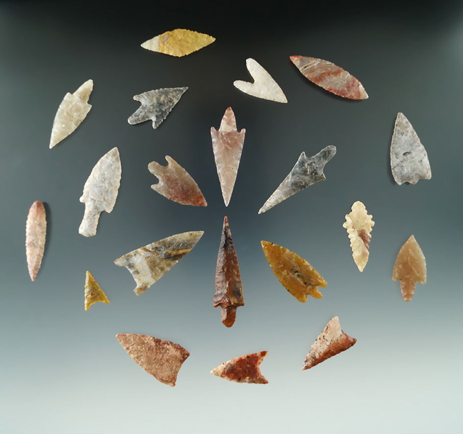 Set of 20 Neolithic African arrowheads found in Northern Sahara Desert Region. Largest is 1 7/8".