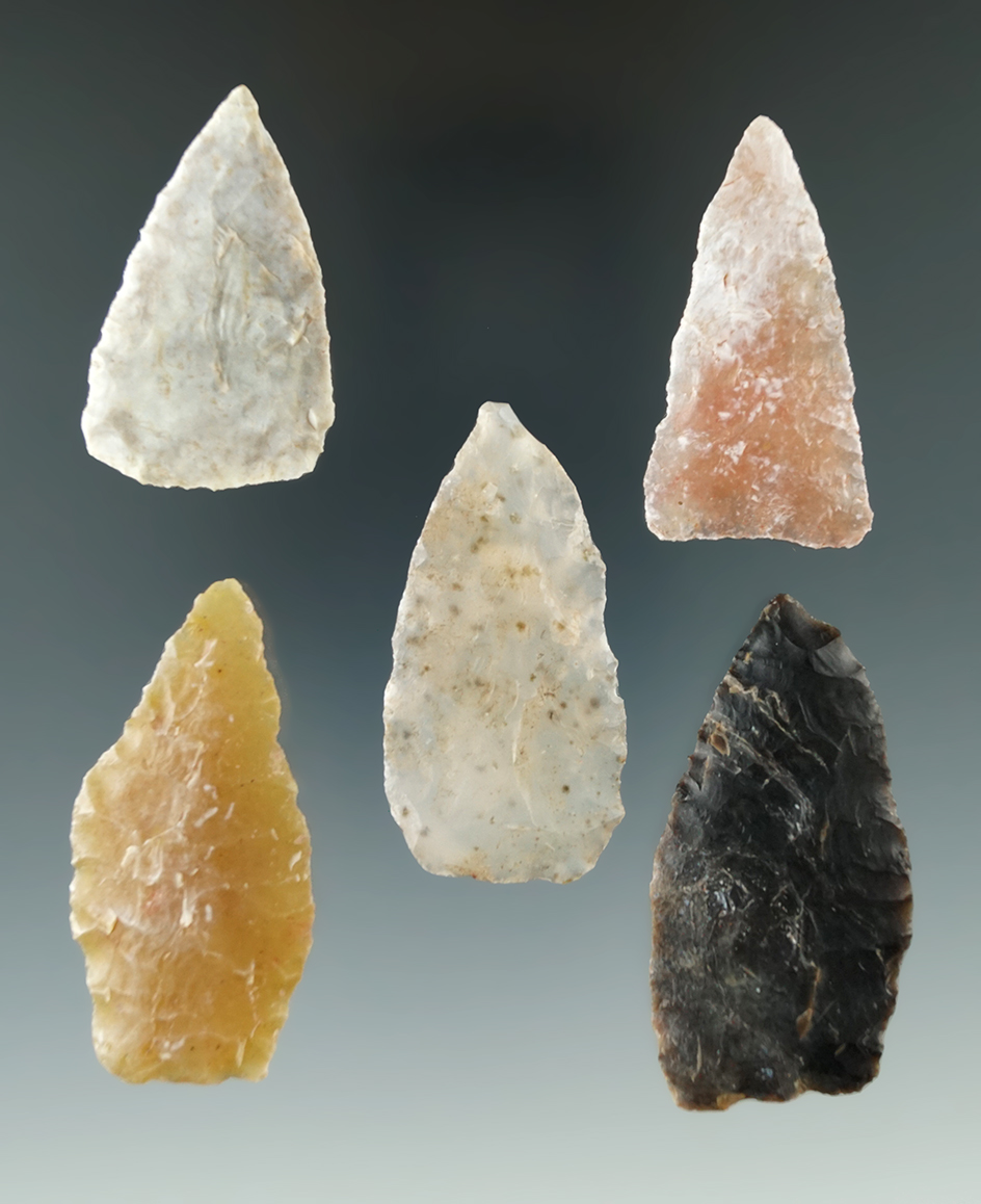 Set of five Blades made from attractive material found in Utah , largest is 2 3/16".