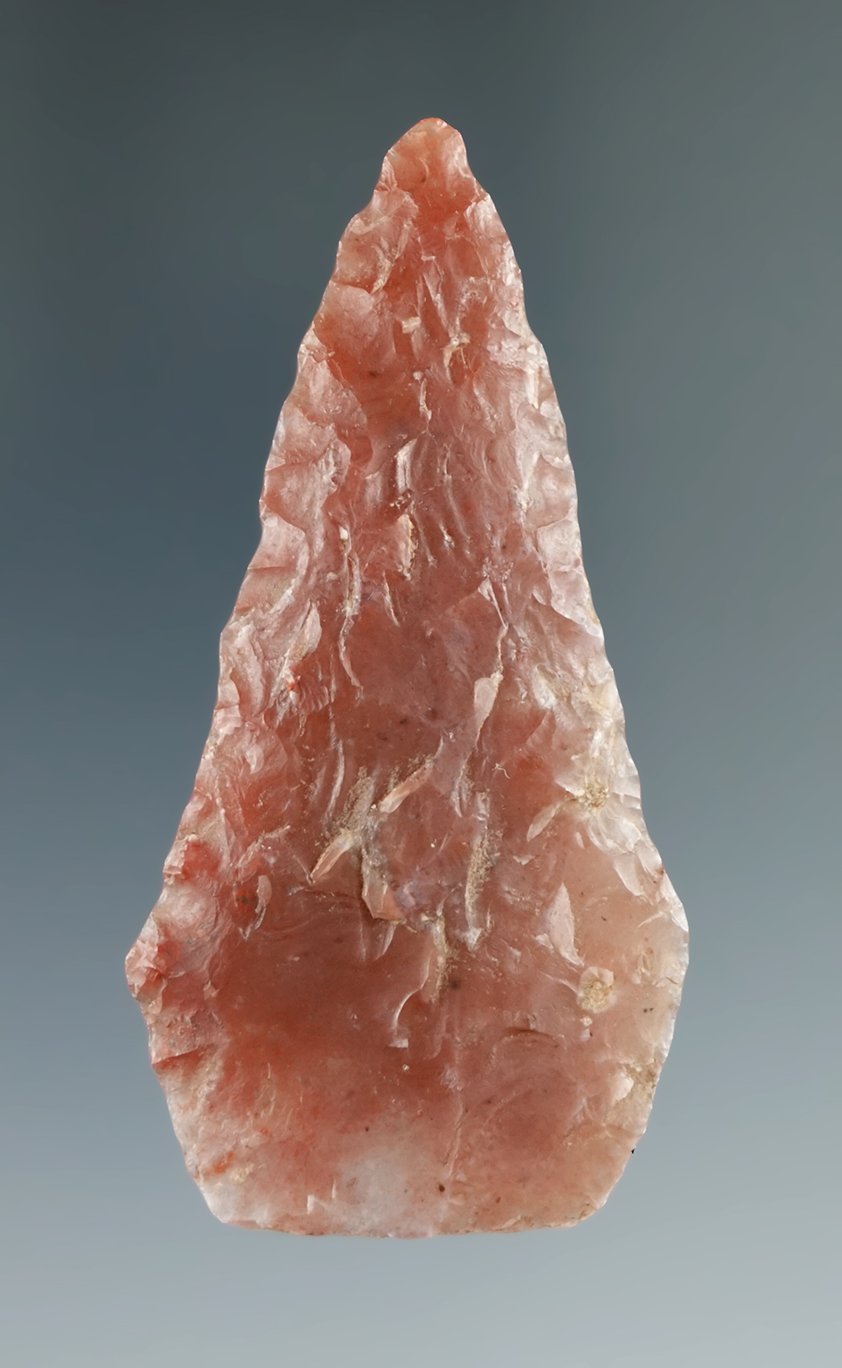 Well flaked 2 3/8" Pentagonal Knife made from beautiful semi translucent red and clear agate - Utah.