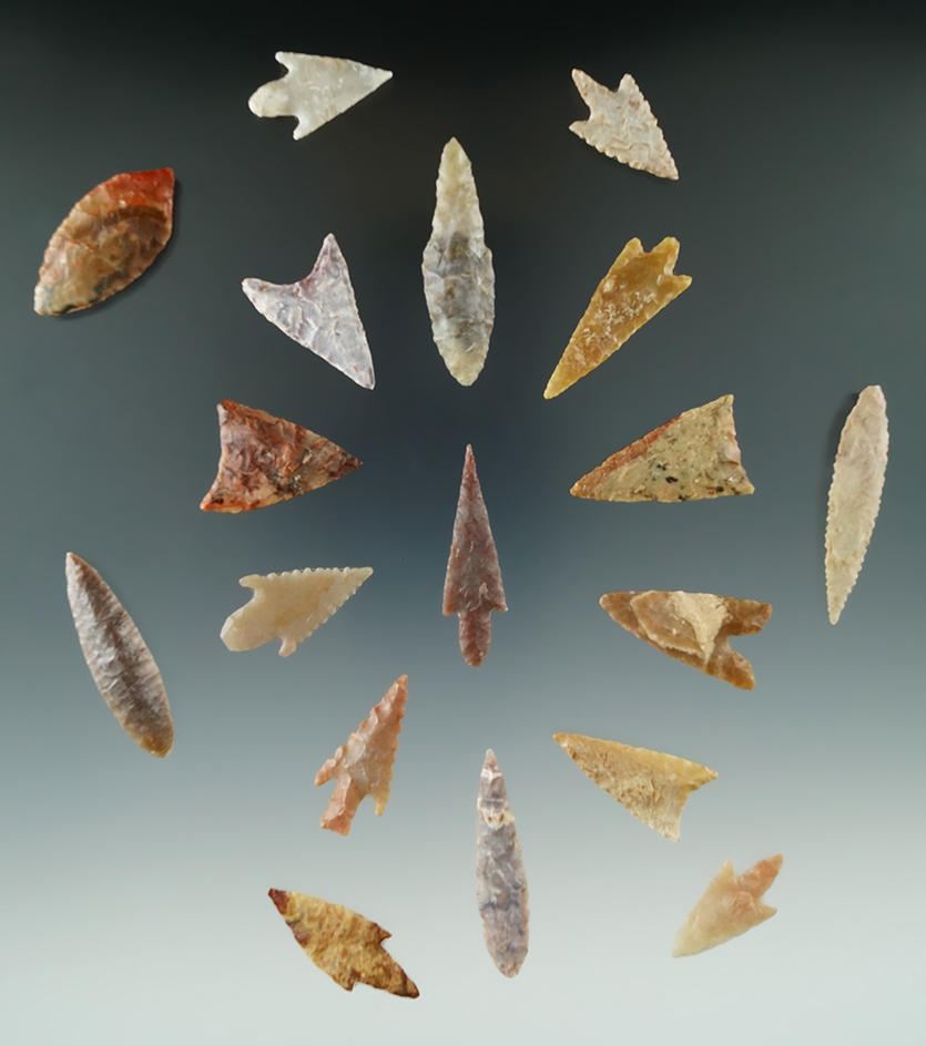 Set of 18 Neolithic African arrowheads found in Northern Sahara Desert Region. Largest is 2 13/16".