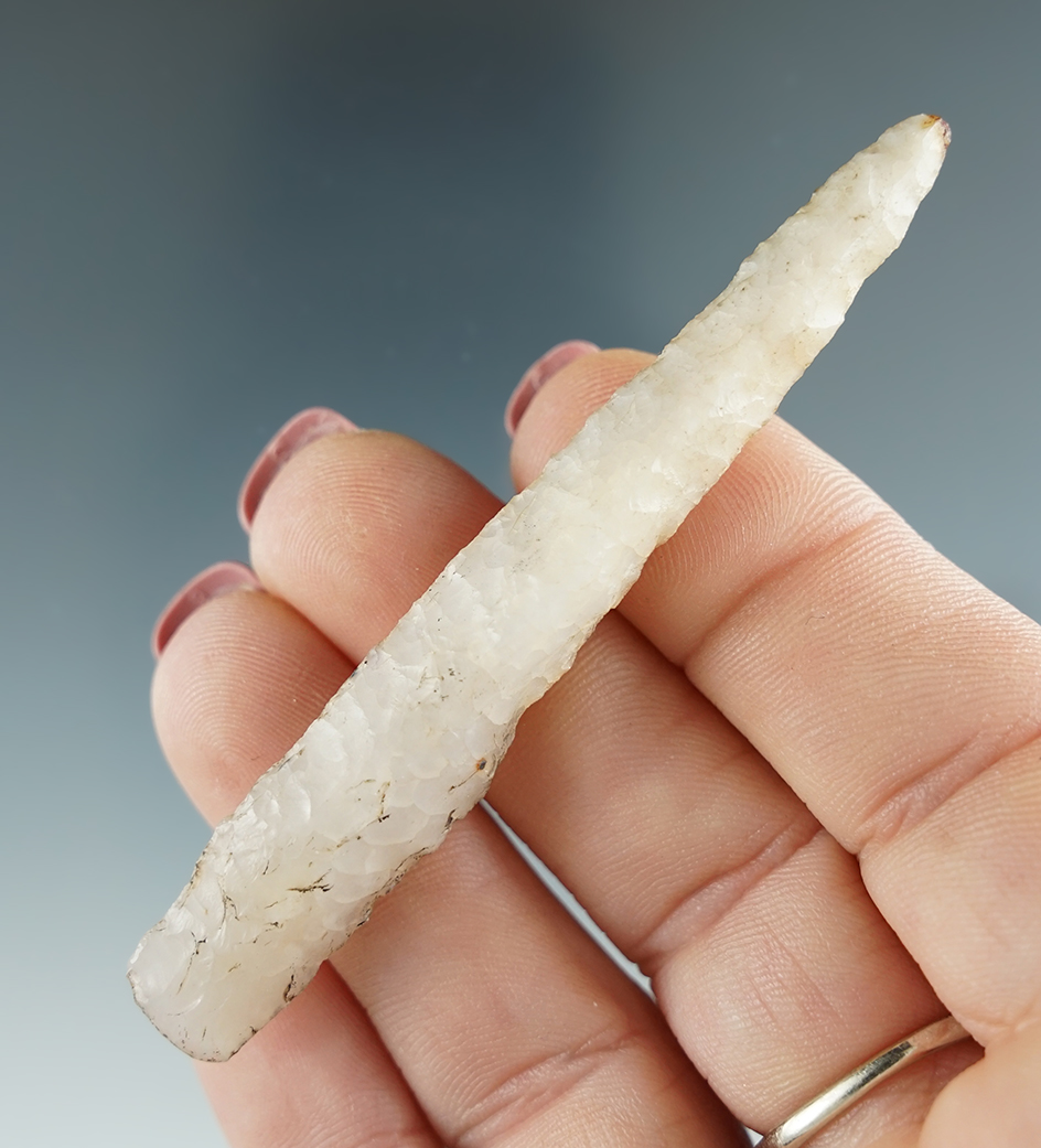 3" Drill made from translucent white Agate. Found near the Columbia River, OR.