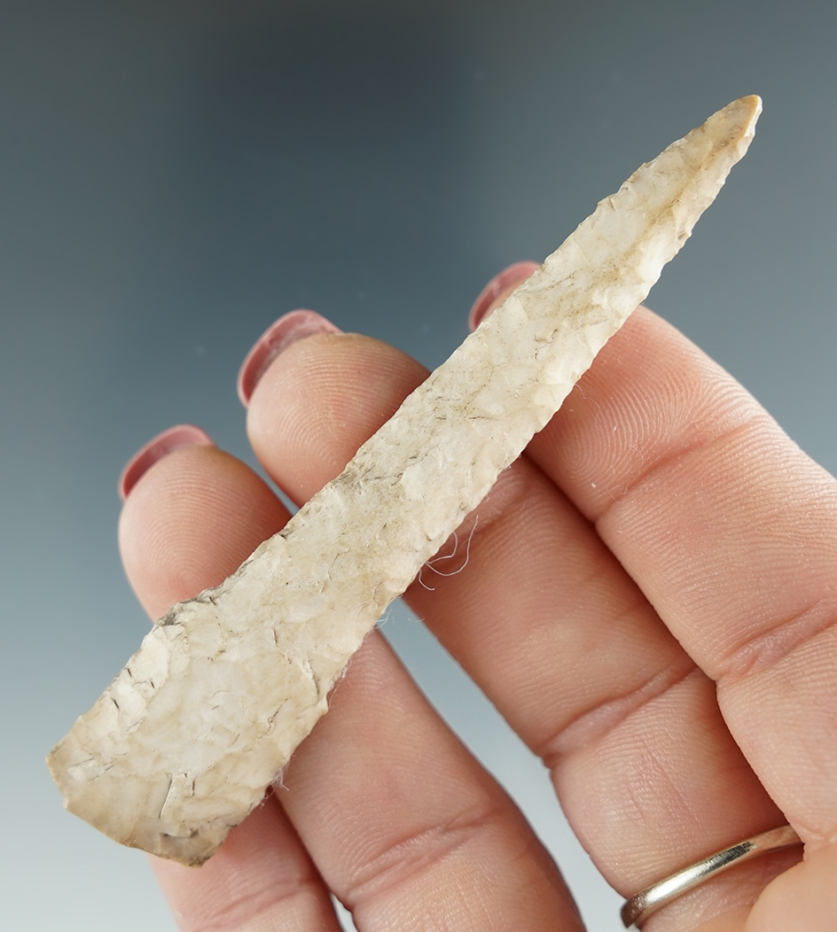 3 1/8" Drill made from cream Jasper. Found near the Columbia River, OR.