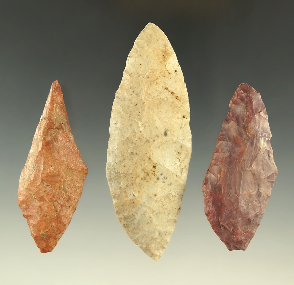 Set of three Harahey Knives found in Kansas, largest is 3 5/8".