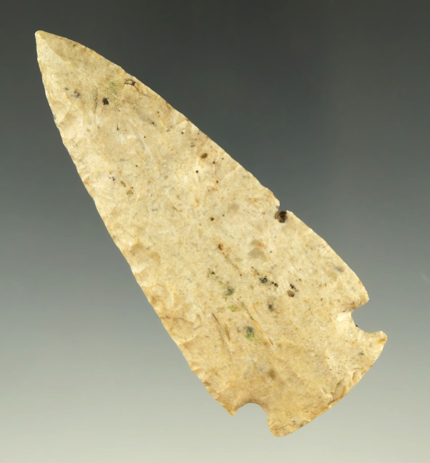 Nice flaking and style on this 3 1/16" Grand point found in Kansas.