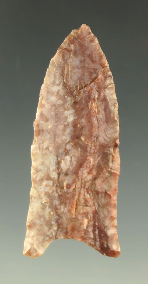 Paleo! 1 7/8" Lanceolate dart made from attractive Alibates Flint found in southern Kansas.