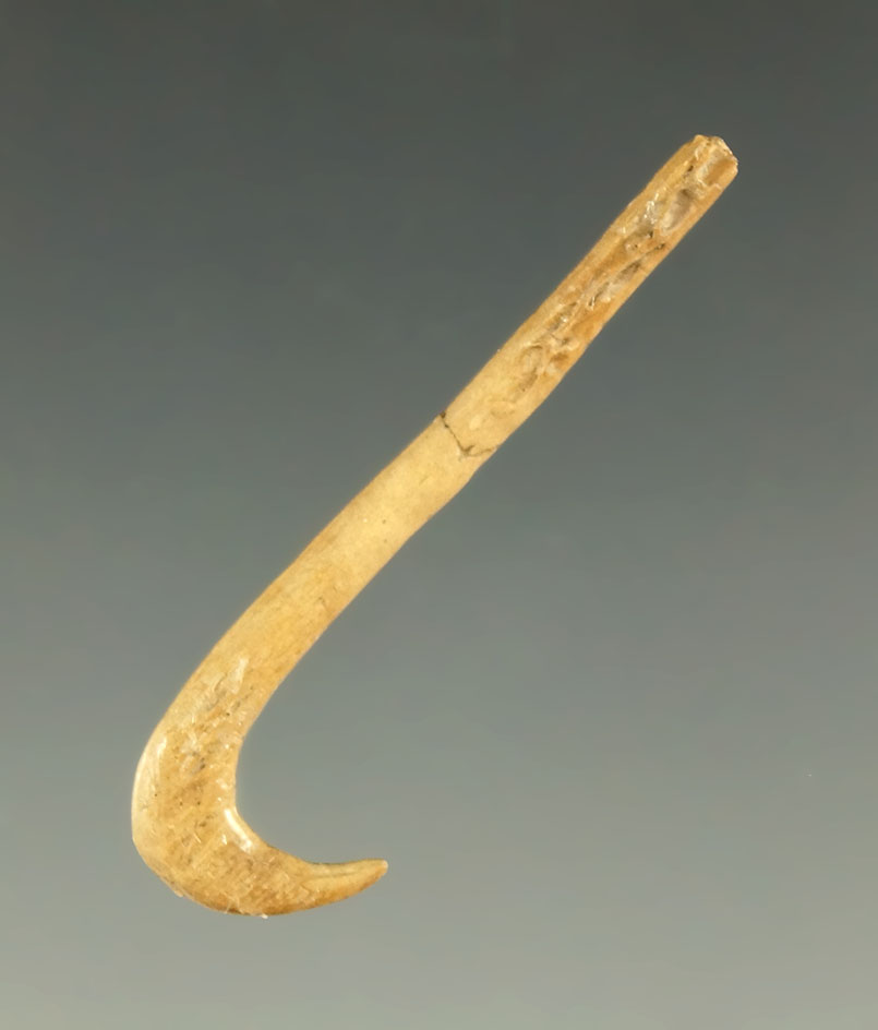 1 1/2" bone fishhook found in South Dakota.