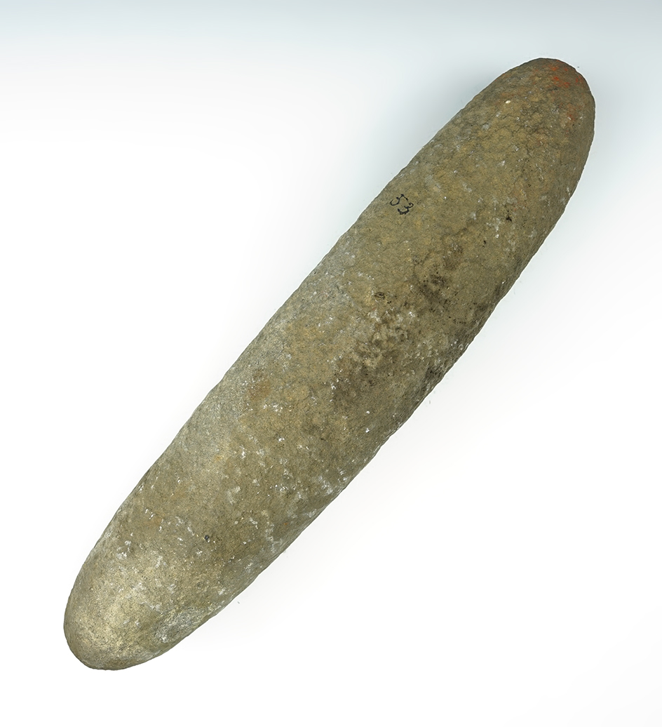 Large 12 1/2" Roller Pestle found in the Eastern U.S. Made from Hardstone.