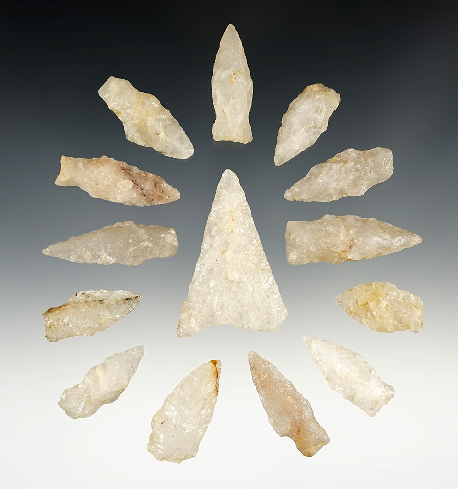 Set of 14 points found in Wakefield Massachusetts. Ex. Lynn Heatlie. The largest is 2 1/8".