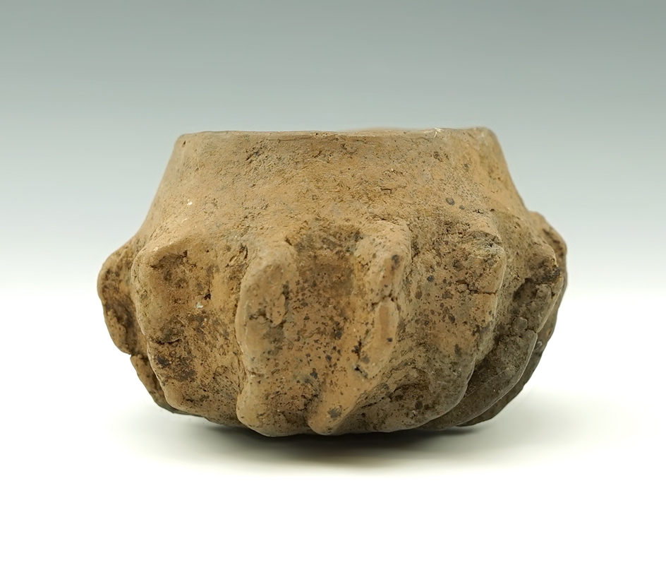 Excellent style on this 2 1/2"  miniature ancient pottery jar with nice exterior style - New Mexico.