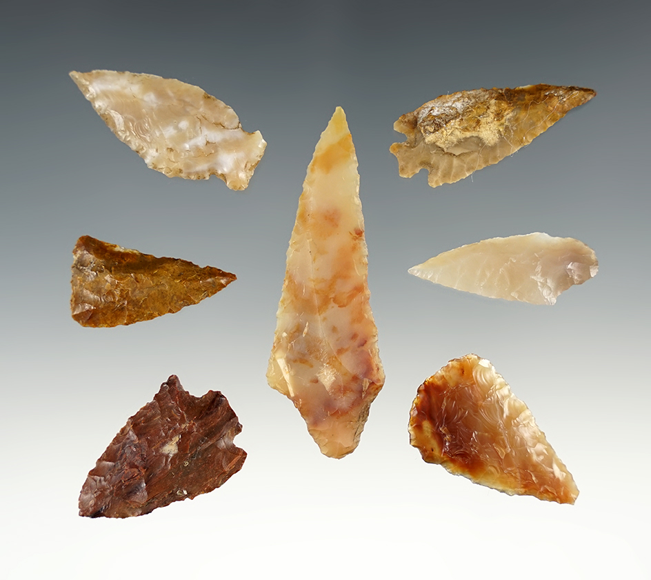 Set of 7 nice points found in Benton Co., Washington. The largest is 2 1/2".