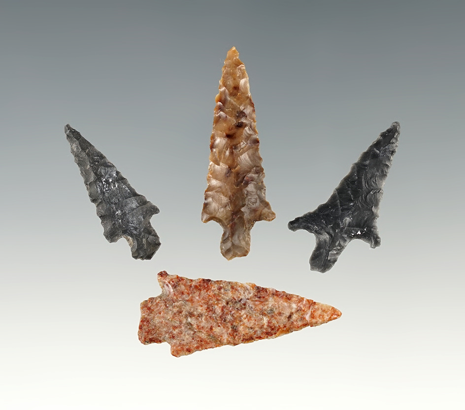 Set of 4 nice Rose Springs points found in Oregon. The largest is1 3/8".
