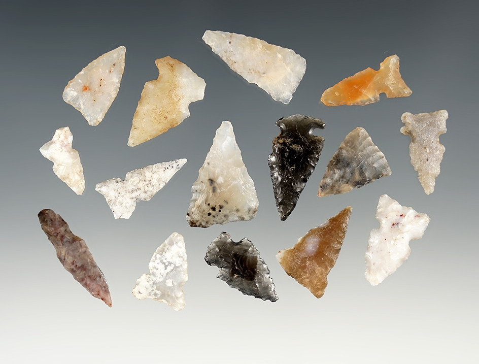 Set of 15 assorted points found in New Mexico. The largest is 1".