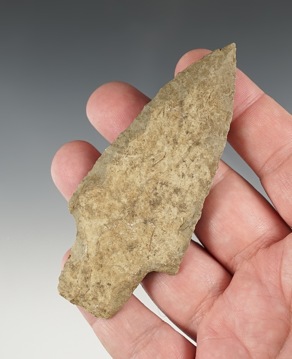 3 13/16" Stemmed Knife that was salvaged by a later culture. Shows nice patina. Found in Illinois.