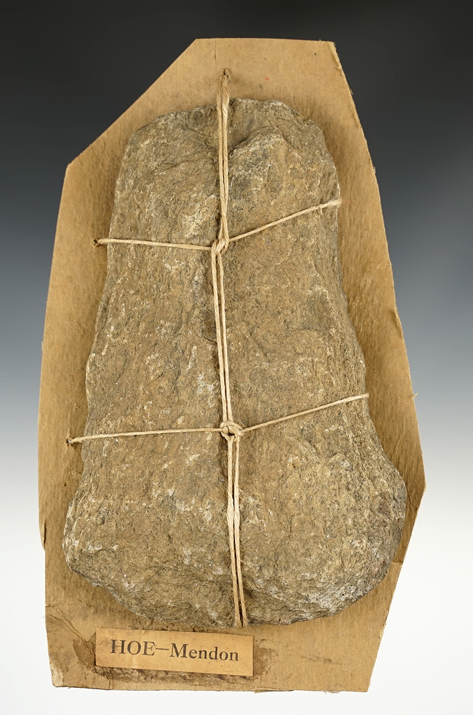 5 7/8" Stone Hoe found in Mendon, New York. Comes on an early collectors cardboard tag.