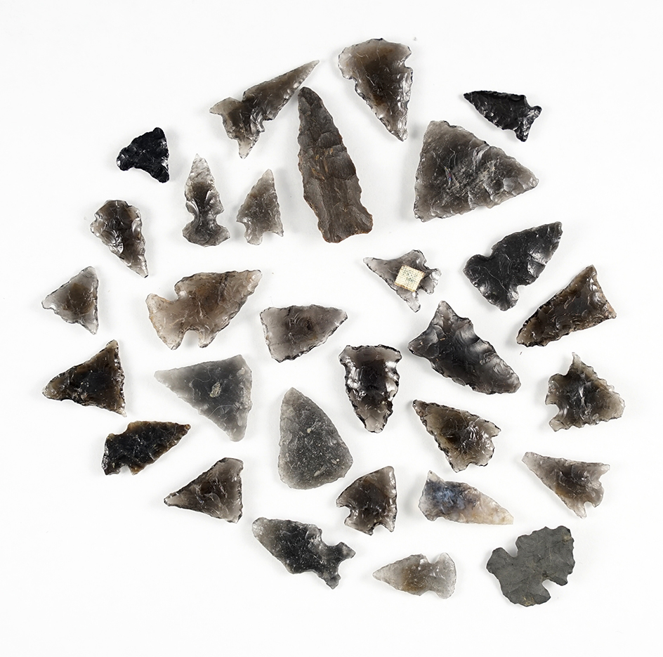 Set of 30 Obsidian points found in New Mexico. The largest is 1 1/8".