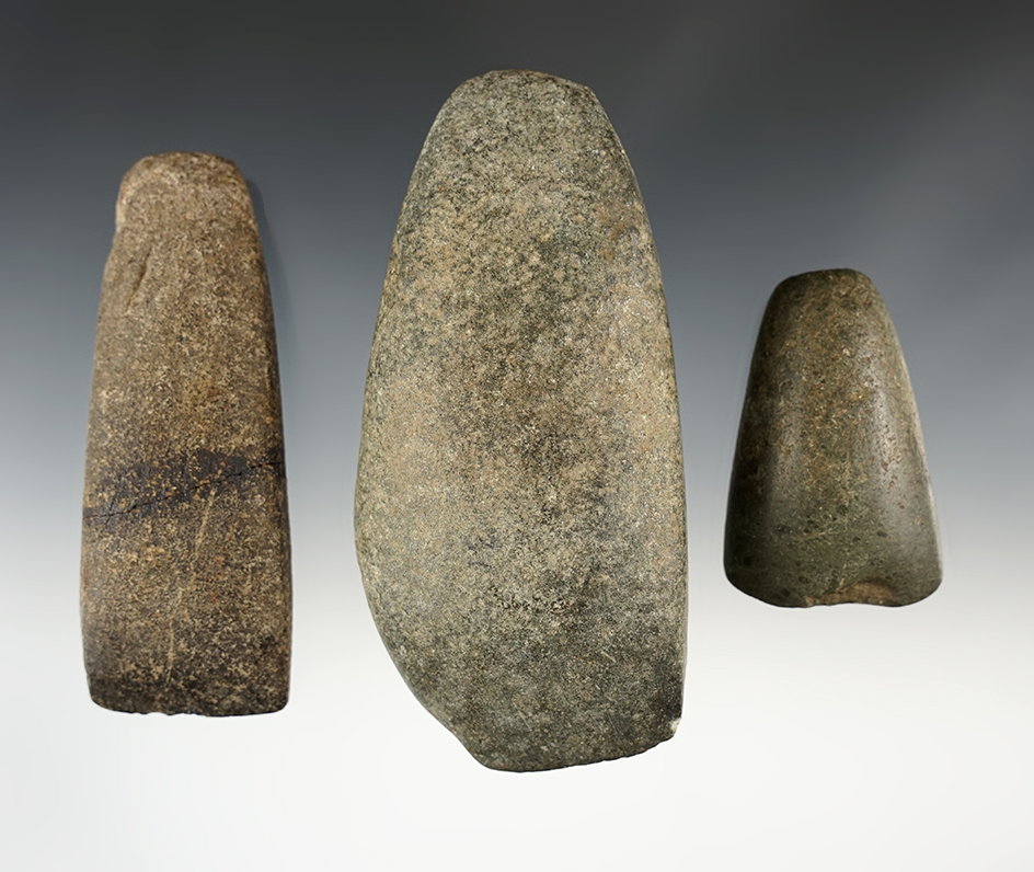 Set of 3 Hardstone Celts in good condition found in Paulding Co., Ohio. Ex. Joe Horn collection.