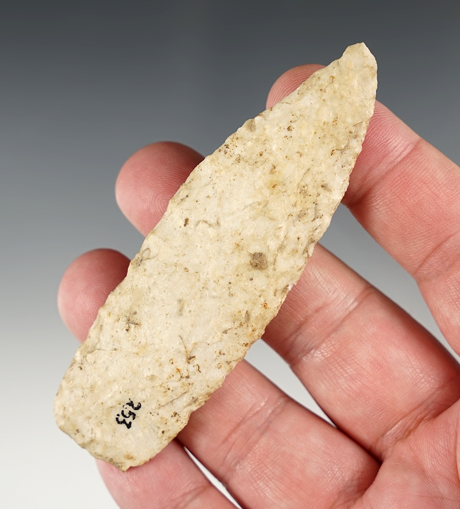 Nice 3 5/8" Agate Basin found in Connecticut. Comes with a Bennett COA.