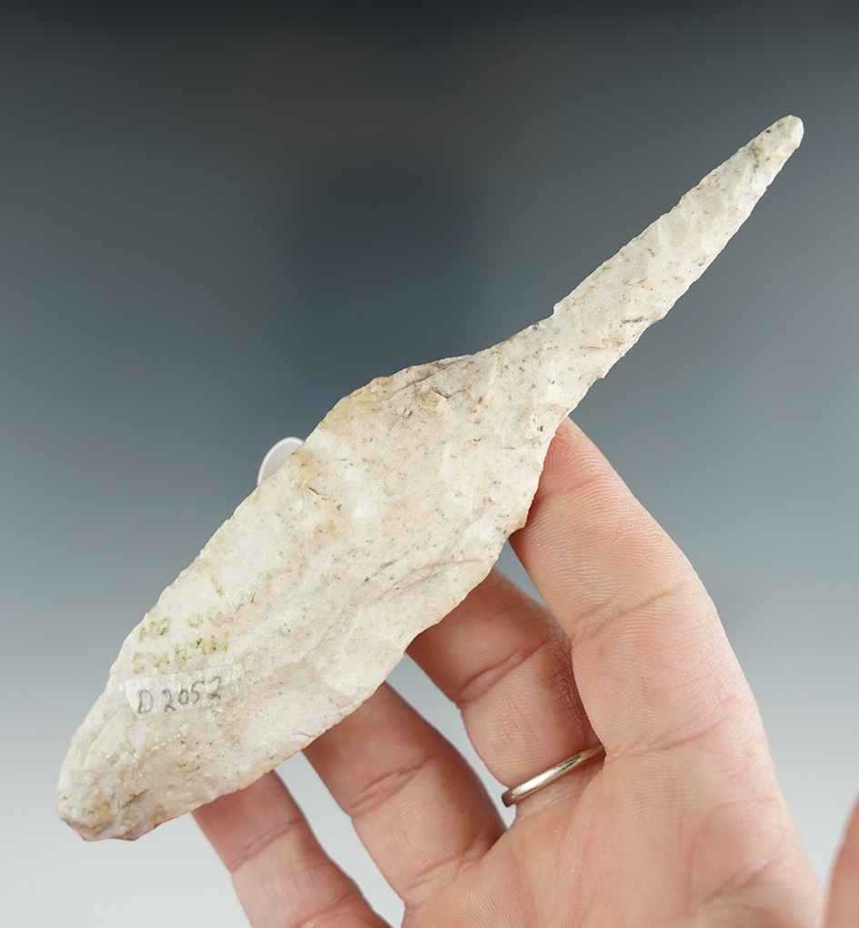 5 3/8" Nicely styled large drill made from Brassfield Chert found in Adams Co., Ohio.